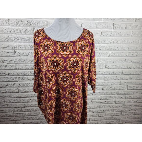 Lularoe Womens Top 3XL Plus Short Sleeve Purple Geometric Asymmetric GEO136XE - Picture 2 of 9